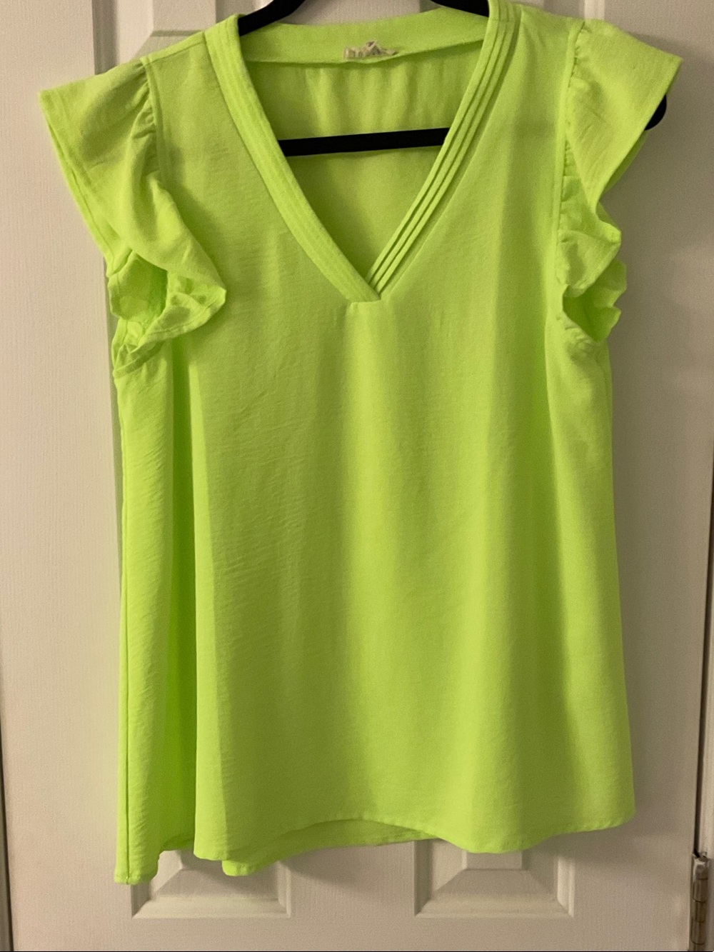 JODIFL Neon Lime V-Neck Flutter Sleeve Top